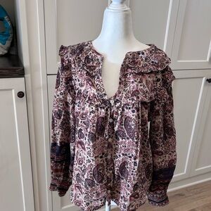 Cleobella Floral Paisley Blouse with Ruffle and metallic Details